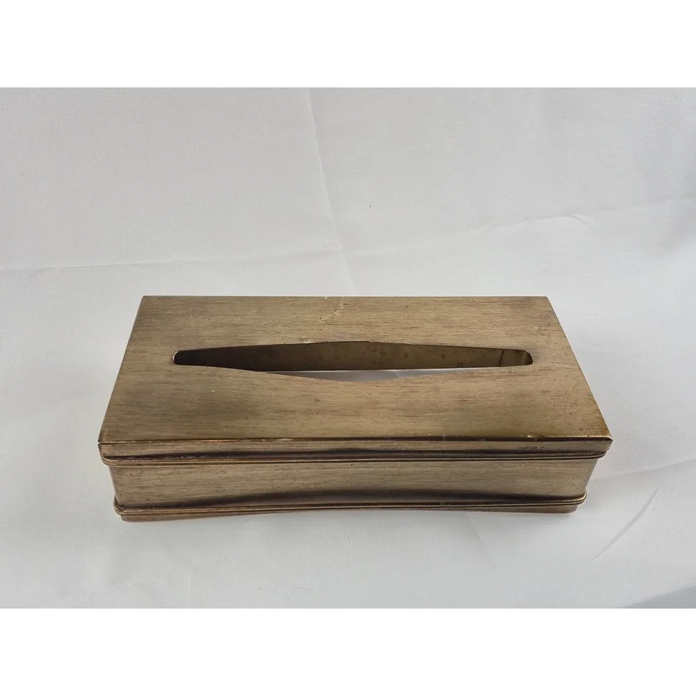Vintage Brass Tone Metal Tissue Box Cover Heavy MCM Hollywood Regency Decor gift